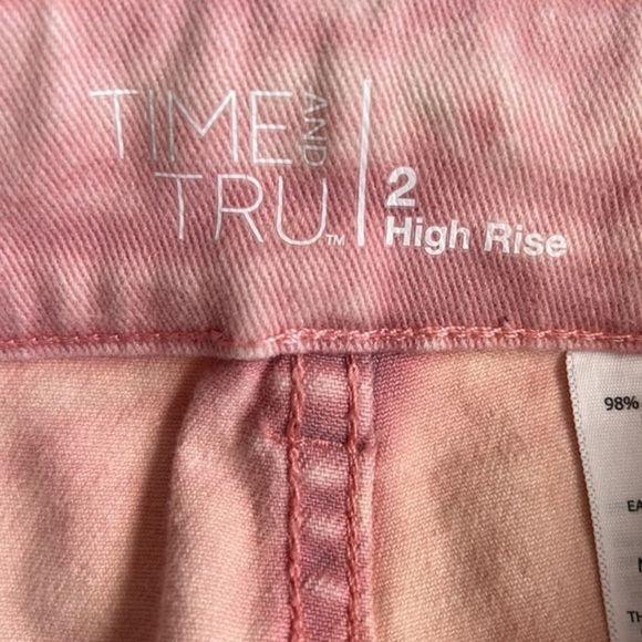Time and Tru Pink Distressed Cutoffs Size 2 High Rise - Picture 3 of 6